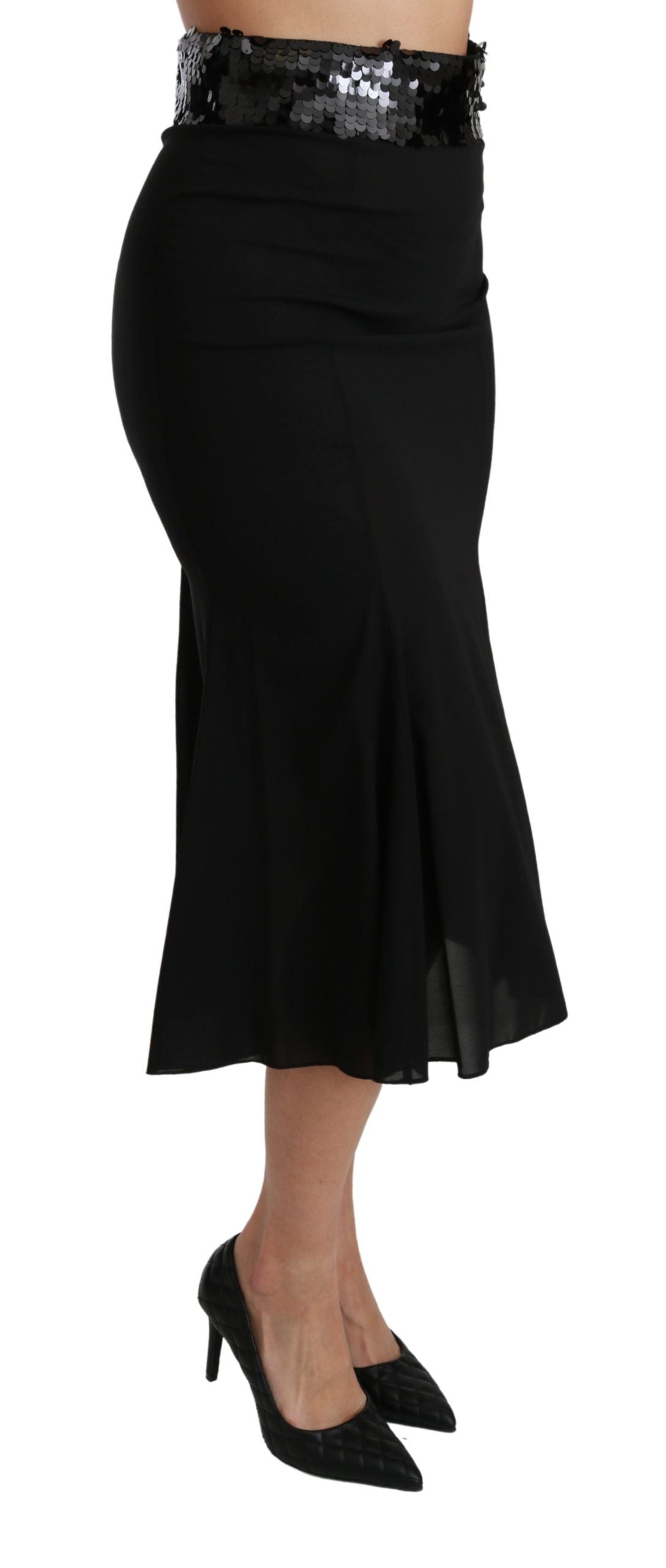 Black High Waist Mermaid Midi Silk Skirt