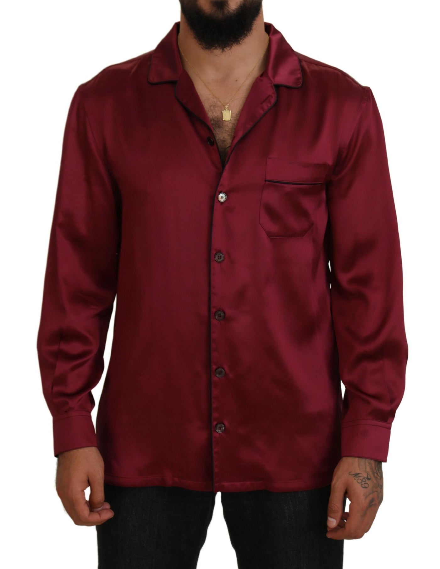 Bordeaux Silk Long Sleeve Men Pajama Top