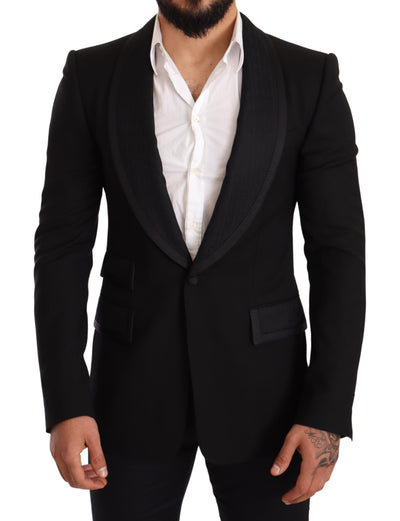 Black Slim Fit Wool Logo Coat Blazer