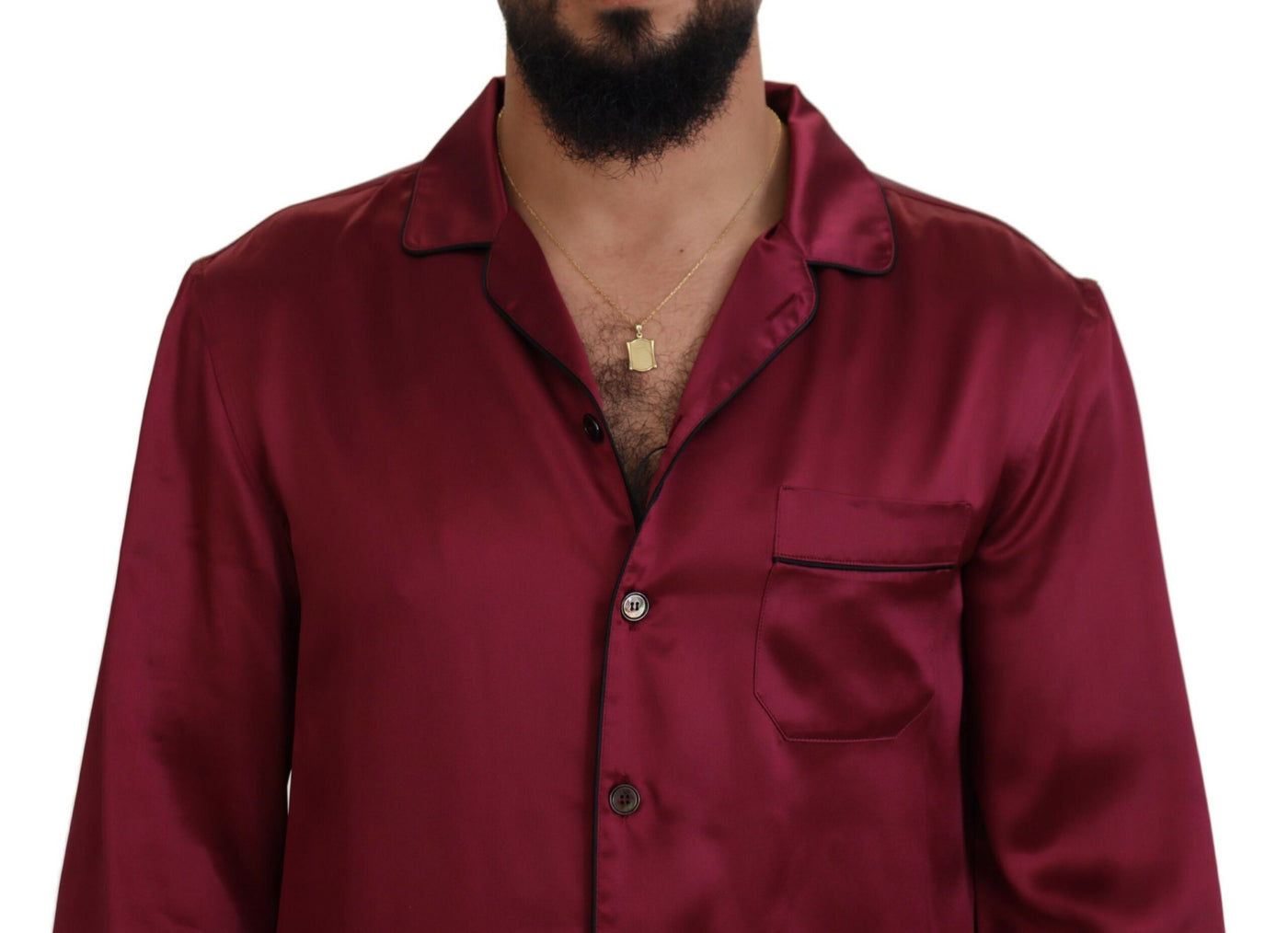 Bordeaux Silk Long Sleeve Men Pajama Top