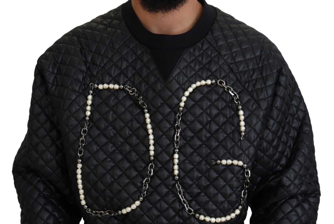 Black DG Embellished Quilted Pullover Sweater