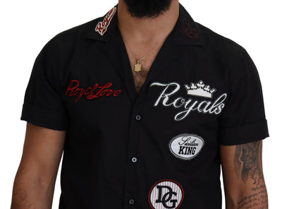 Black Logo Patch Short Sleeves Cotton Shirt