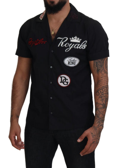 Black Logo Patch Short Sleeves Cotton Shirt