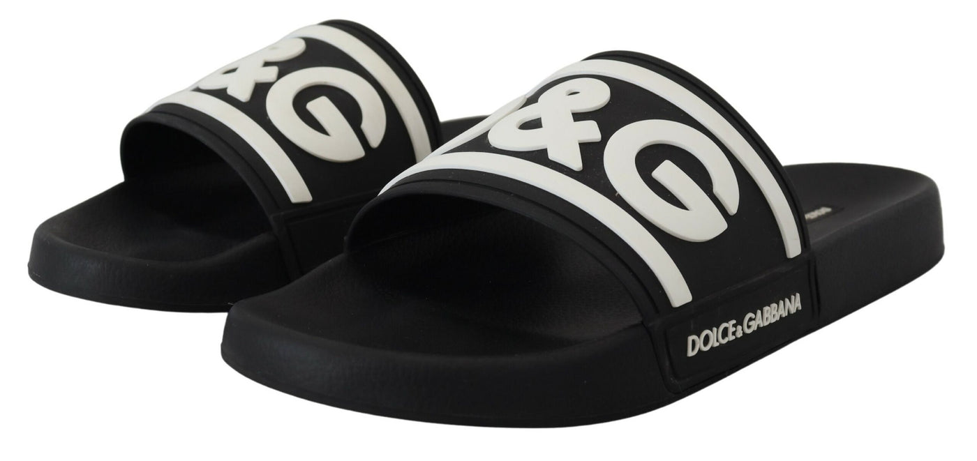 Black Rubber D&G Logo Shoes Slides Sandals