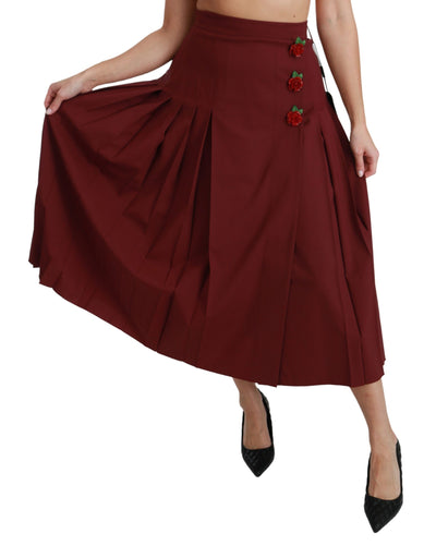 Red High Waist Pleated Maxi Wool Skirt