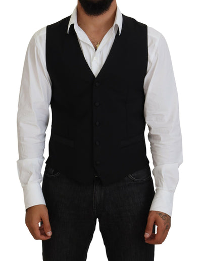 Black Virgin Wool Waistcoat Formal Vest