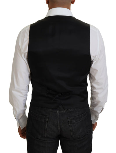 Black Virgin Wool Waistcoat Formal Vest