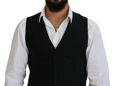 Black Virgin Wool Waistcoat Formal Vest