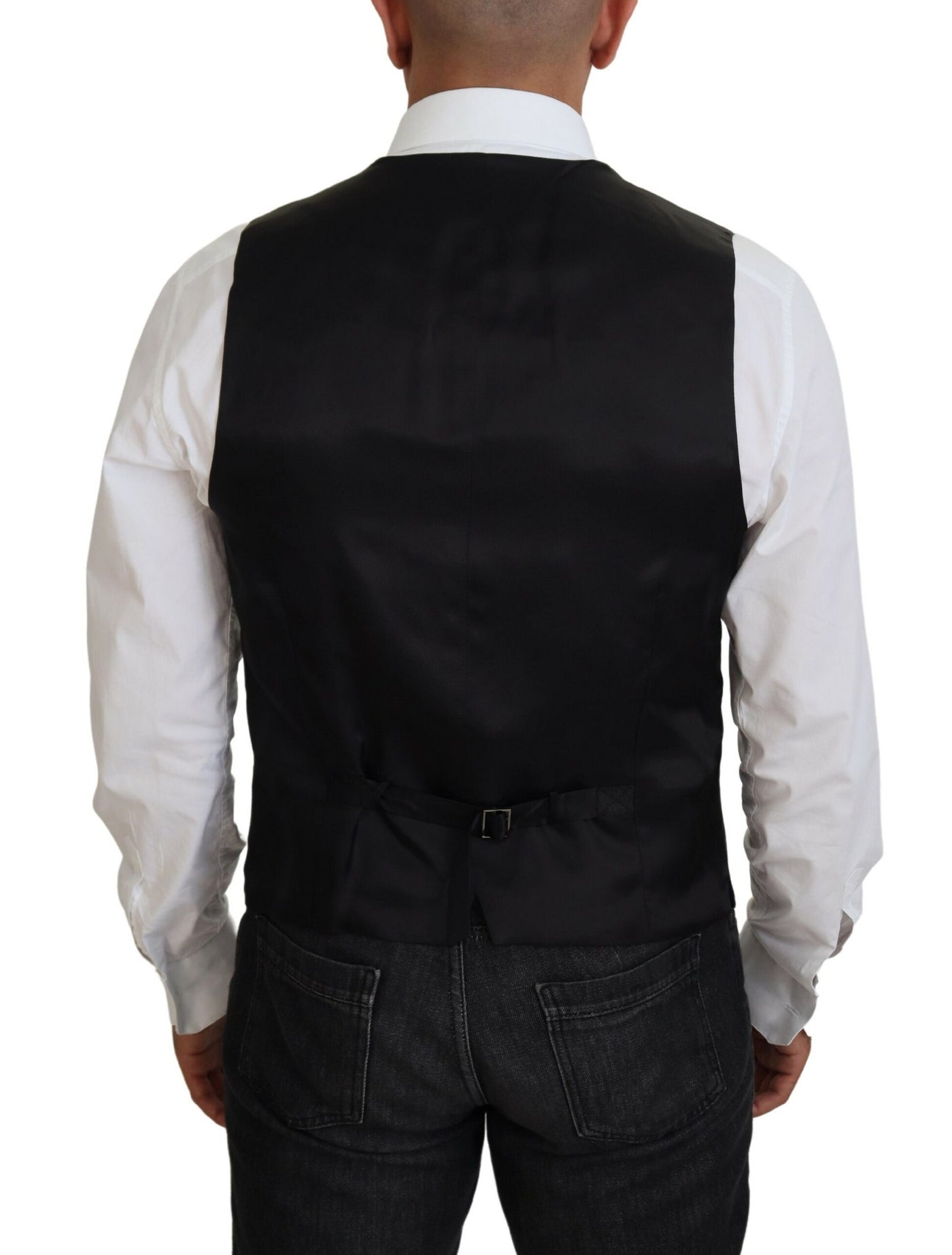 Black Virgin Wool Waistcoat Formal Vest