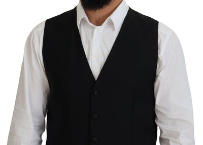 Black Virgin Wool Waistcoat Formal Vest