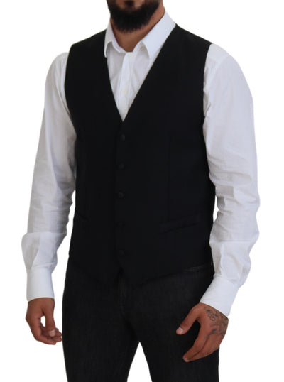 Black Virgin Wool Waistcoat Formal Vest