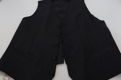 Black Virgin Wool Waistcoat Formal Vest