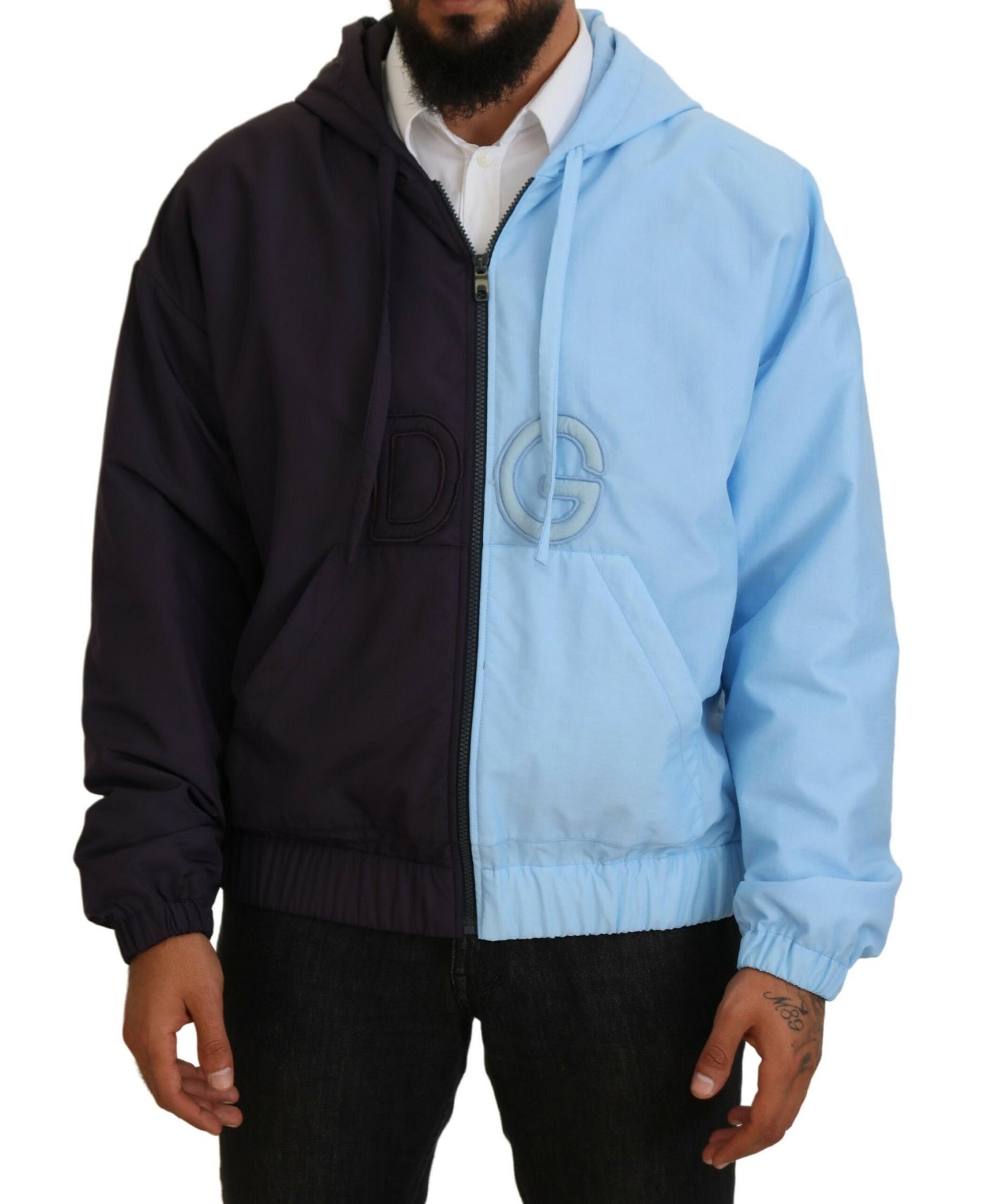 Black Blue DG Hooded Full Zip Men Jacket