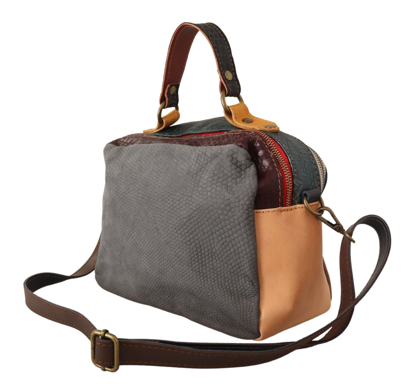 Multicolor Leather Shoulder Strap Top Handle Messenger Bag