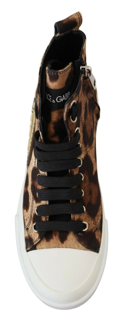 Brown Portofino Mid Top Leopard Sneakers Shoes