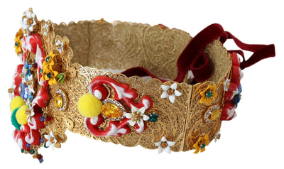 Embellished Floral Crystal Wide Waist Carretto Belt