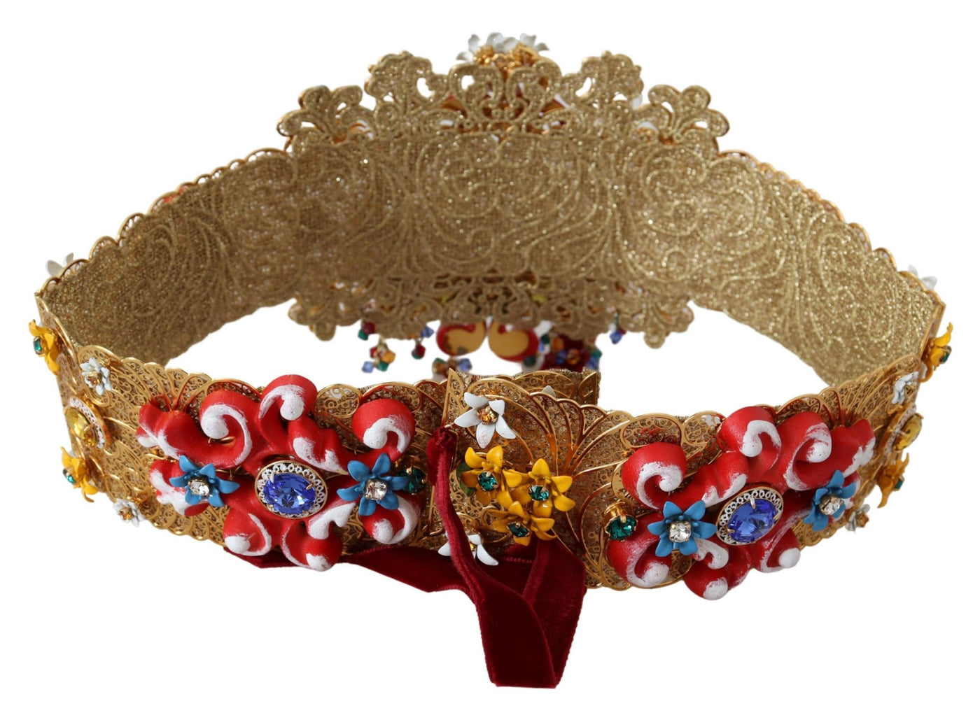 Embellished Floral Crystal Wide Waist Carretto Belt