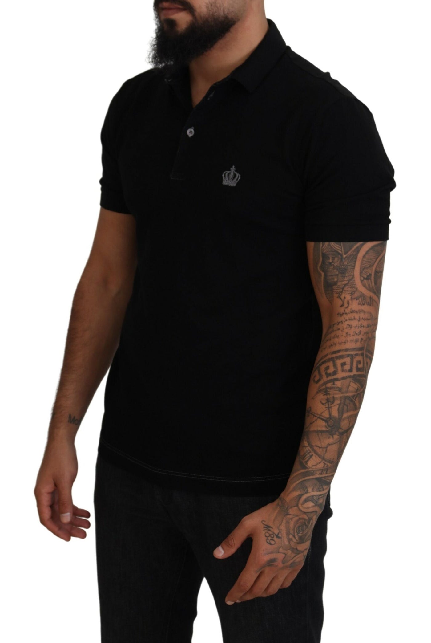 Black Crown Collar Short Sleeve Polo T-shirt