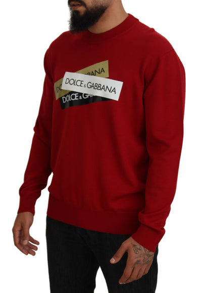 Red Logo Wool Crewneck Pullover Sweater