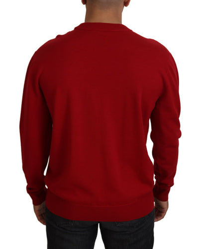 Red Logo Wool Crewneck Pullover Sweater