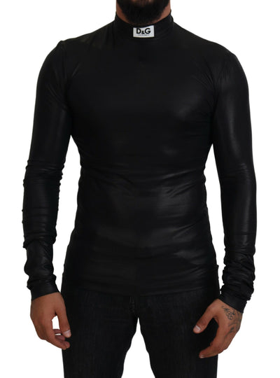 Black Logo Nylon Turtleneck Pullover Sweater