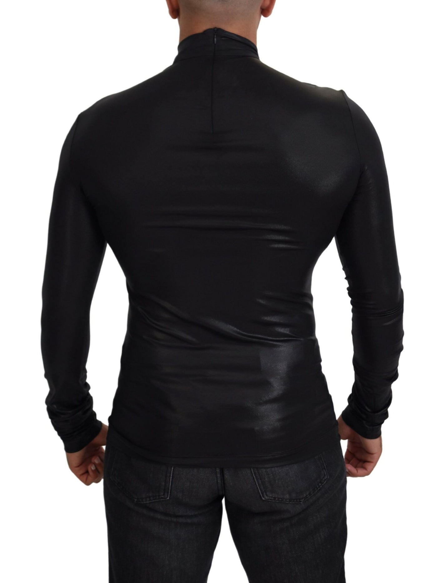 Black Logo Nylon Turtleneck Pullover Sweater