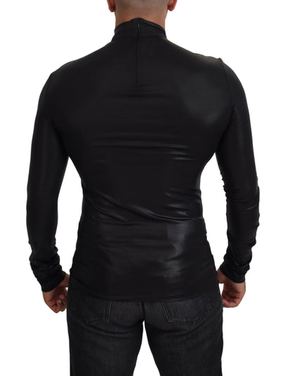 Black Logo Nylon Turtleneck Pullover Sweater