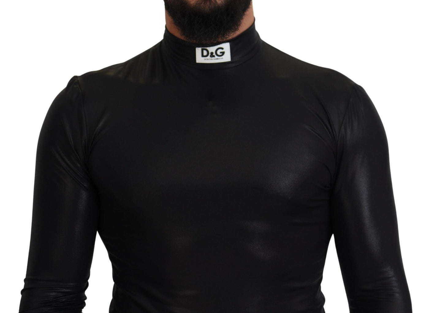 Black Logo Nylon Turtleneck Pullover Sweater