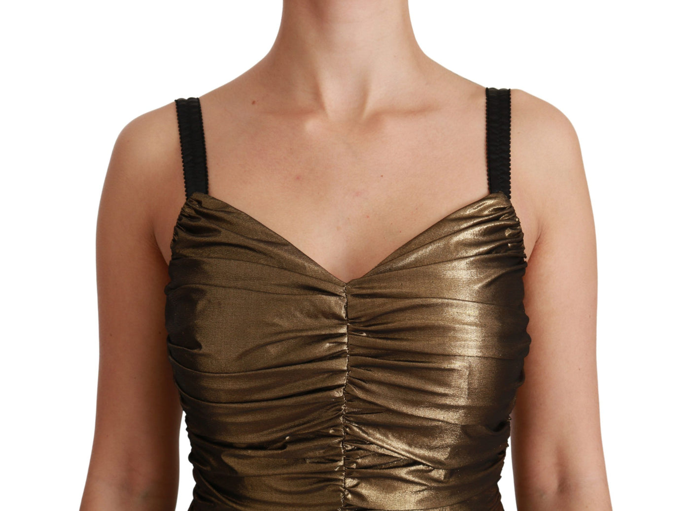 Gold Metallic Stretch Bodycon Ruched Dress