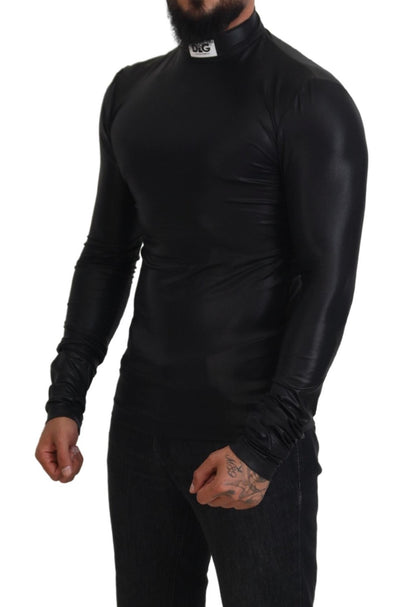 Black Logo Nylon Turtleneck Pullover Sweater