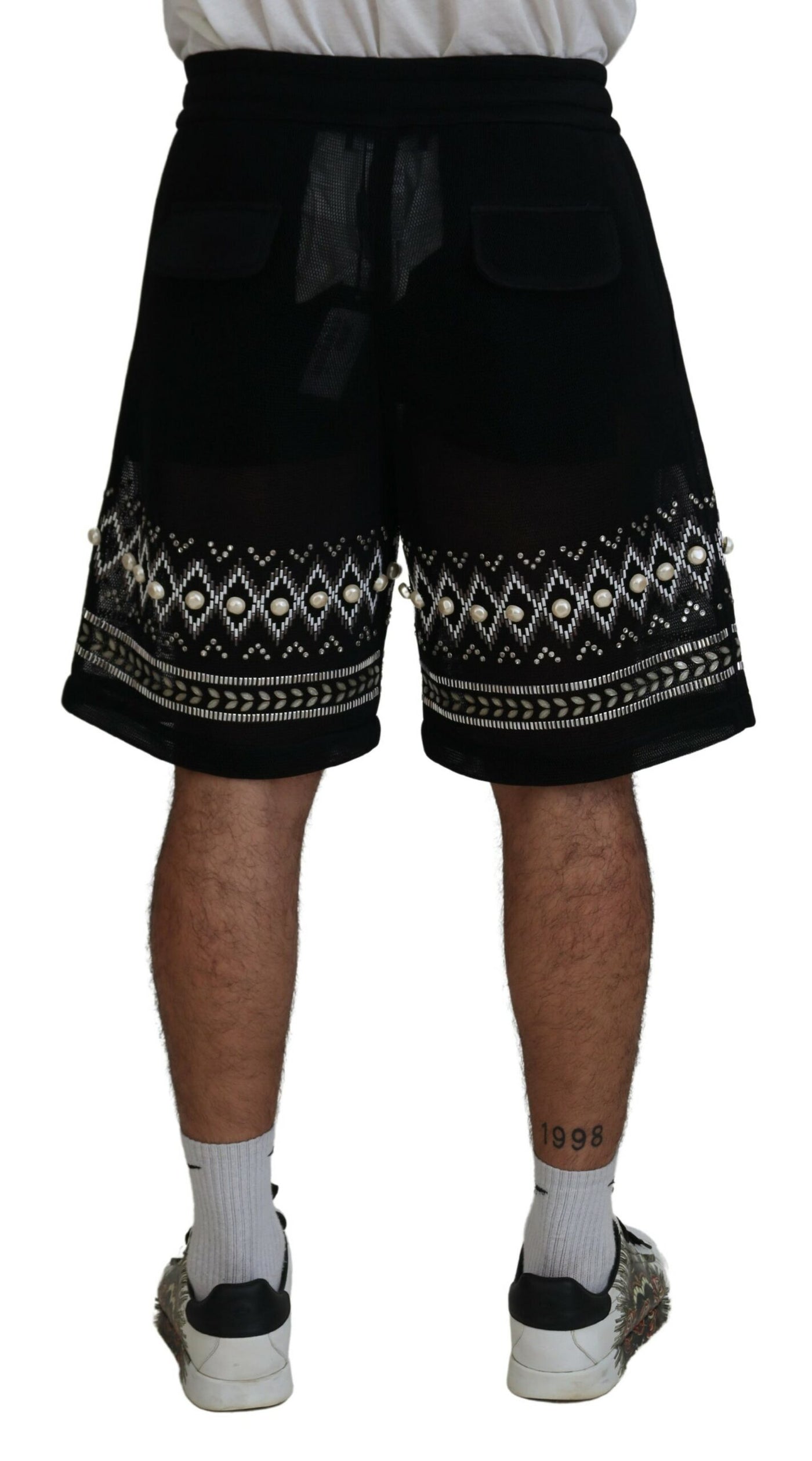 Black White Pattern Knee Length Casual Shorts