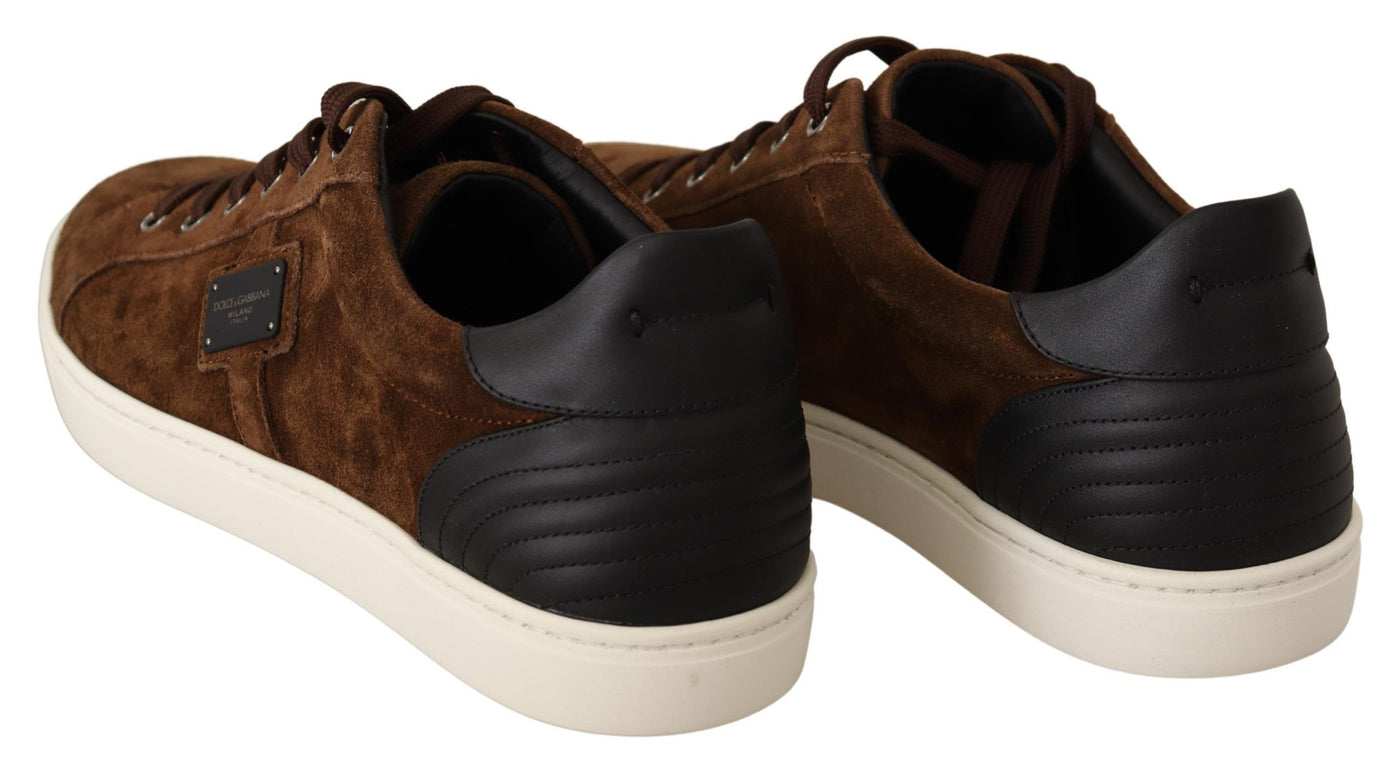 Brown Suede Leather Mens Low Tops Sneakers