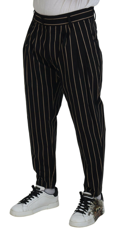 Black Beige Striped Cotton Stretch Pants