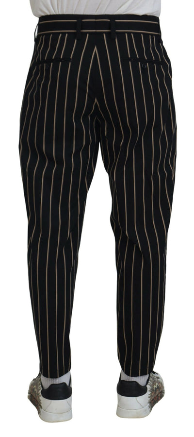 Black Beige Striped Cotton Stretch Pants