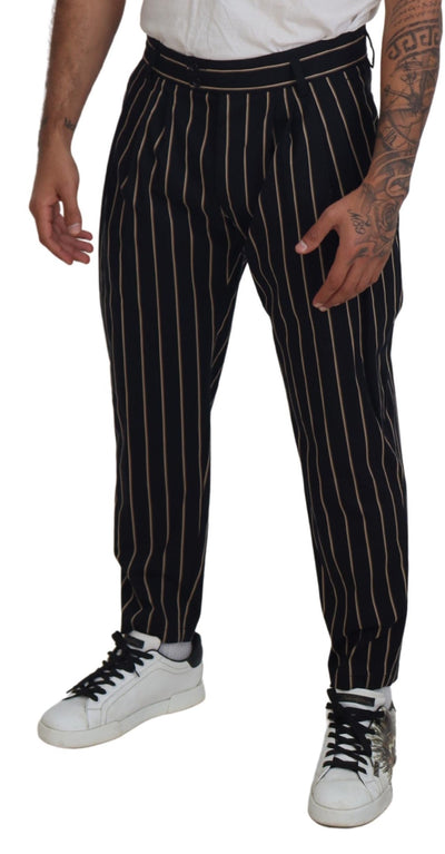 Black Beige Striped Cotton Stretch Pants