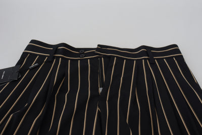 Black Beige Striped Cotton Stretch Pants