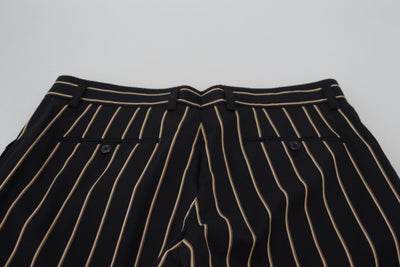 Black Beige Striped Cotton Stretch Pants