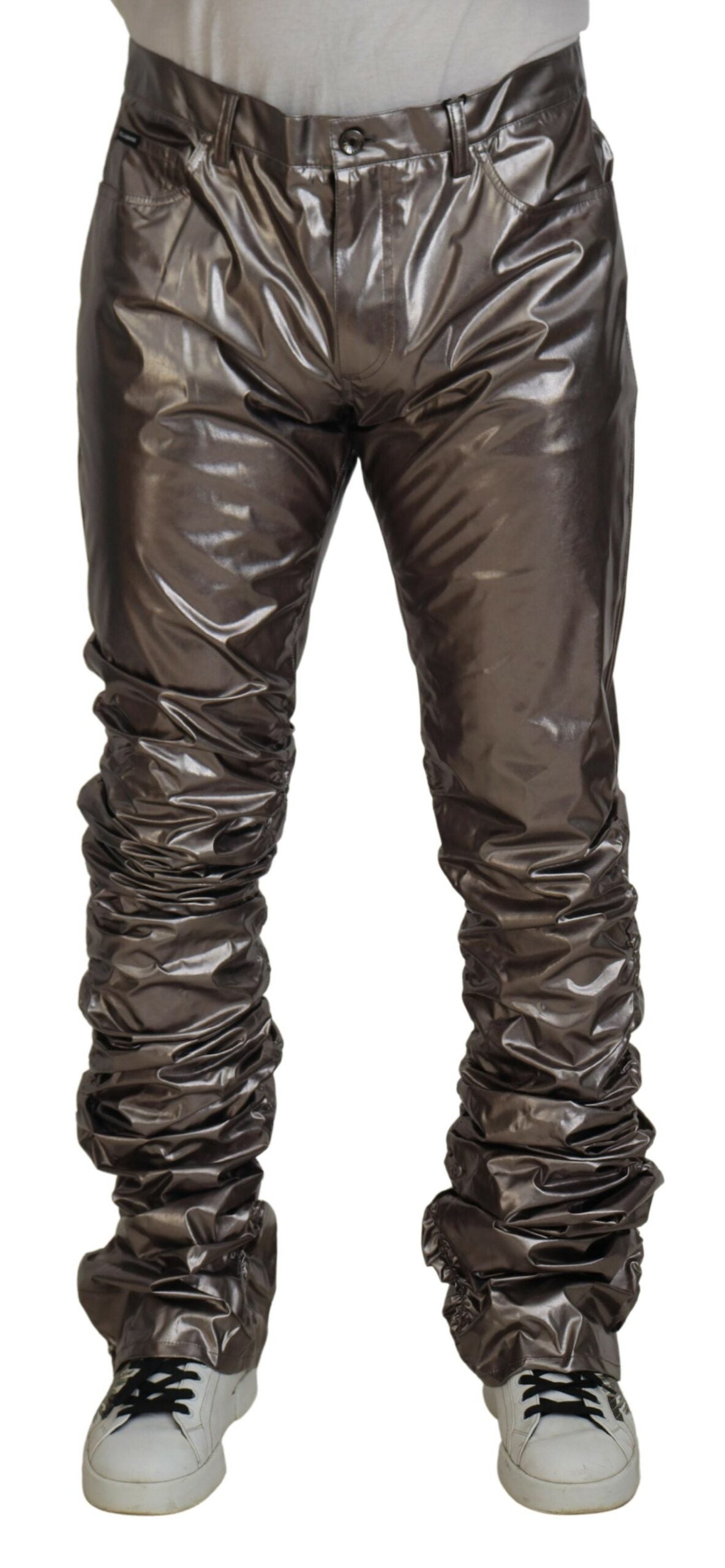 Silver Metallic Nylon Stretch Pants