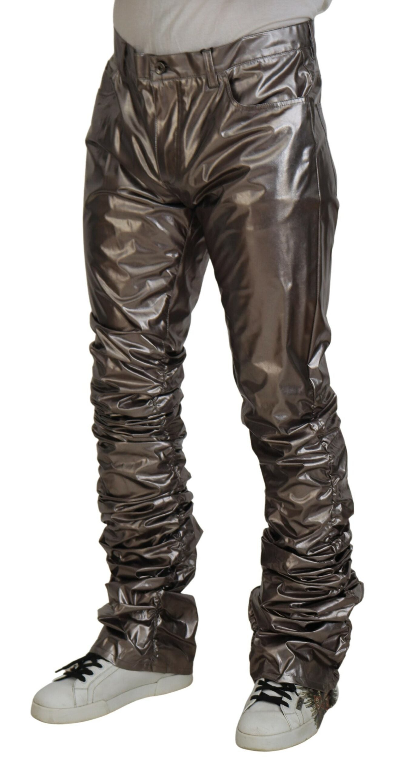 Silver Metallic Nylon Stretch Pants