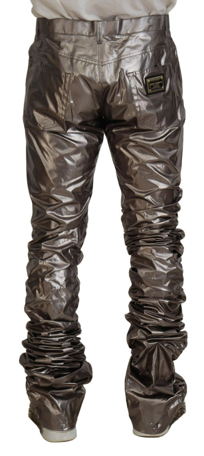 Silver Metallic Nylon Stretch Pants