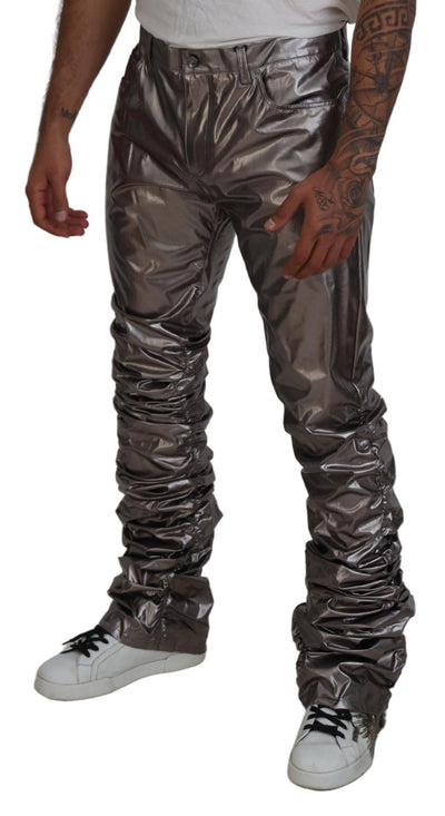 Silver Metallic Nylon Stretch Pants