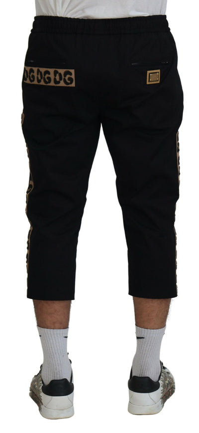 Black Cotton Elastic Waist DG Logo Cropped Pants