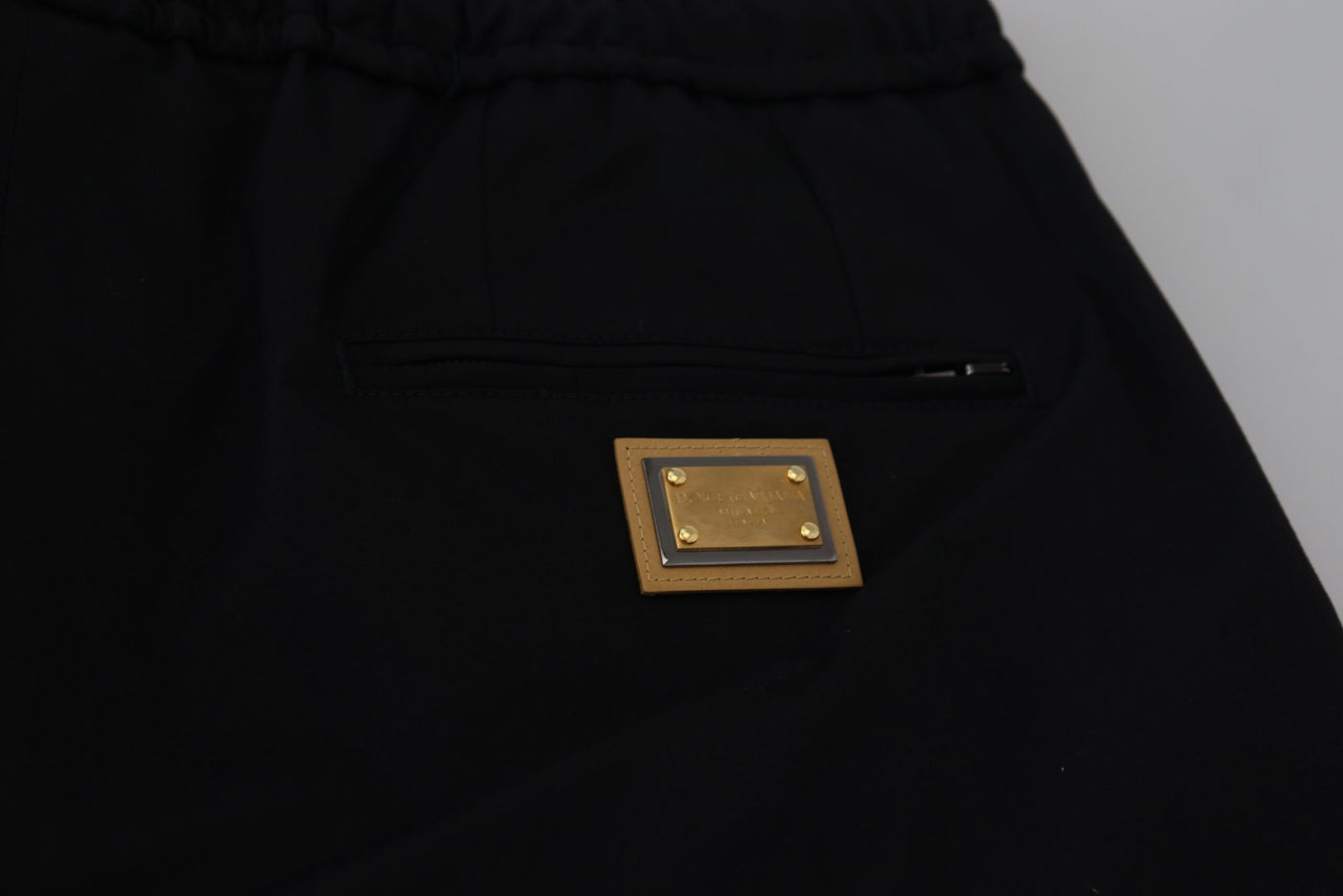 Black Cotton Elastic Waist DG Logo Cropped Pants