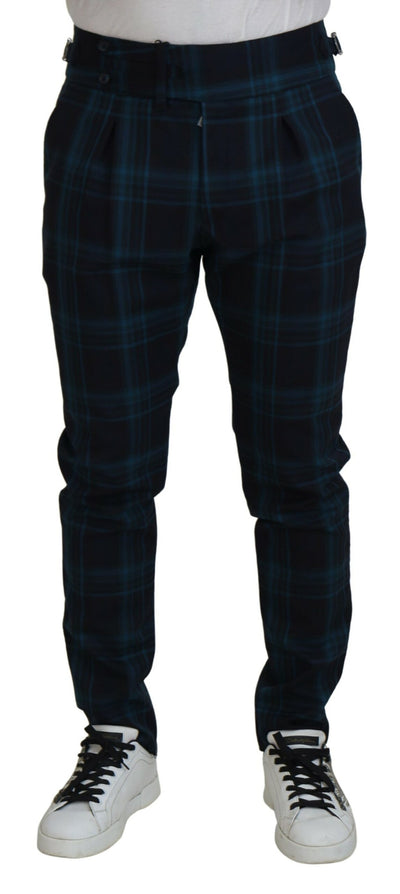 Blue Purple Plaid Wool Trousers Pants