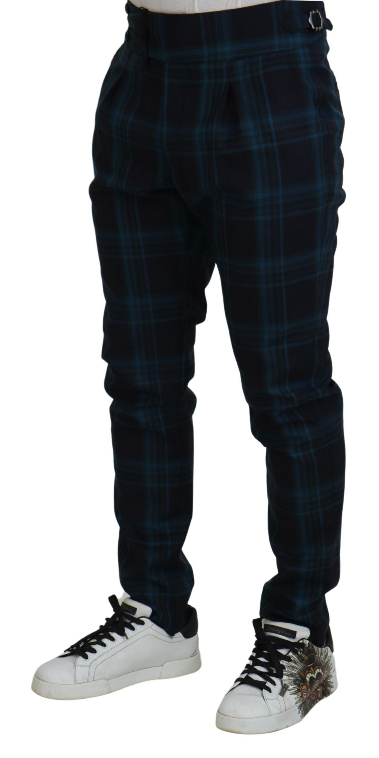 Blue Purple Plaid Wool Trousers Pants