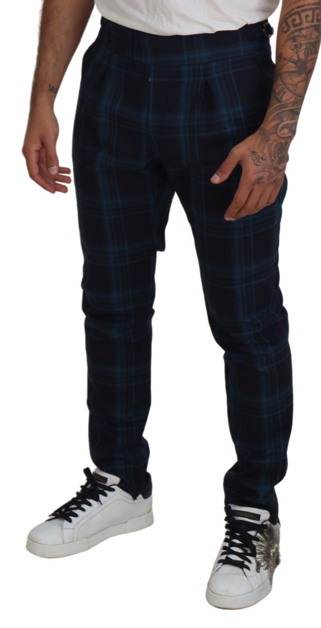 Blue Purple Plaid Wool Trousers Pants