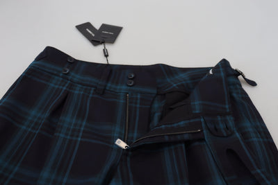 Blue Purple Plaid Wool Trousers Pants