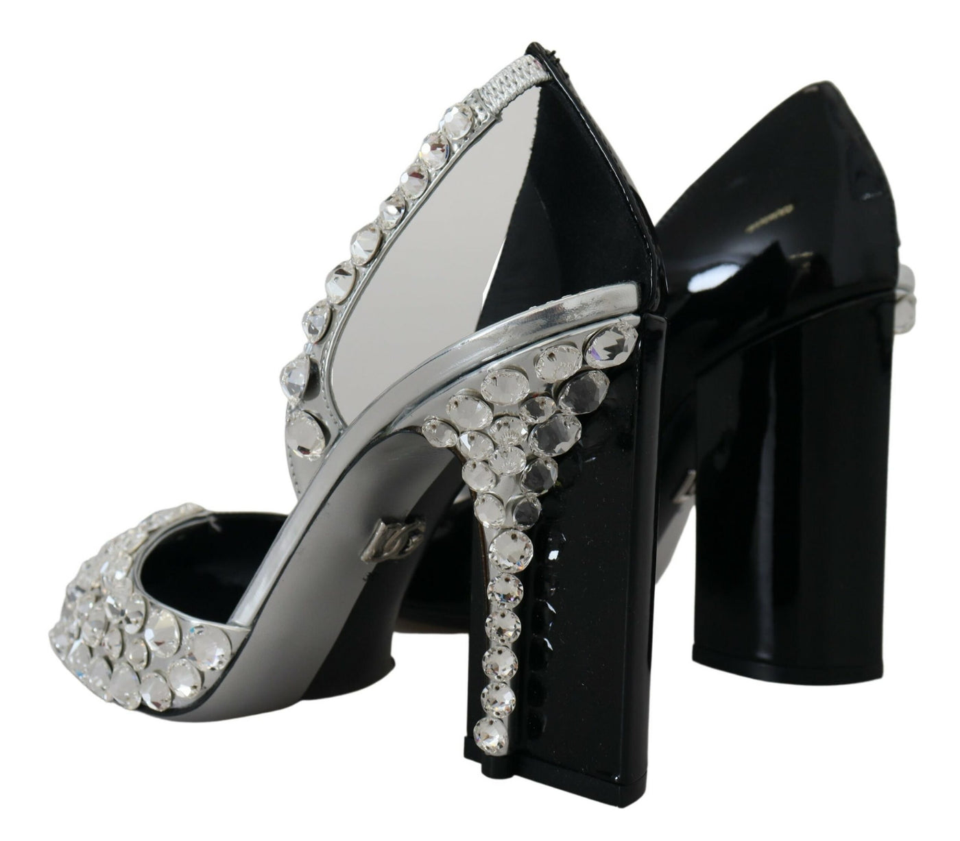 Black Silver Crystal Double Design High Heels Shoes