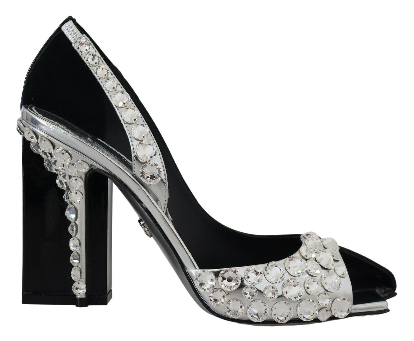 Black Silver Crystal Double Design High Heels Shoes