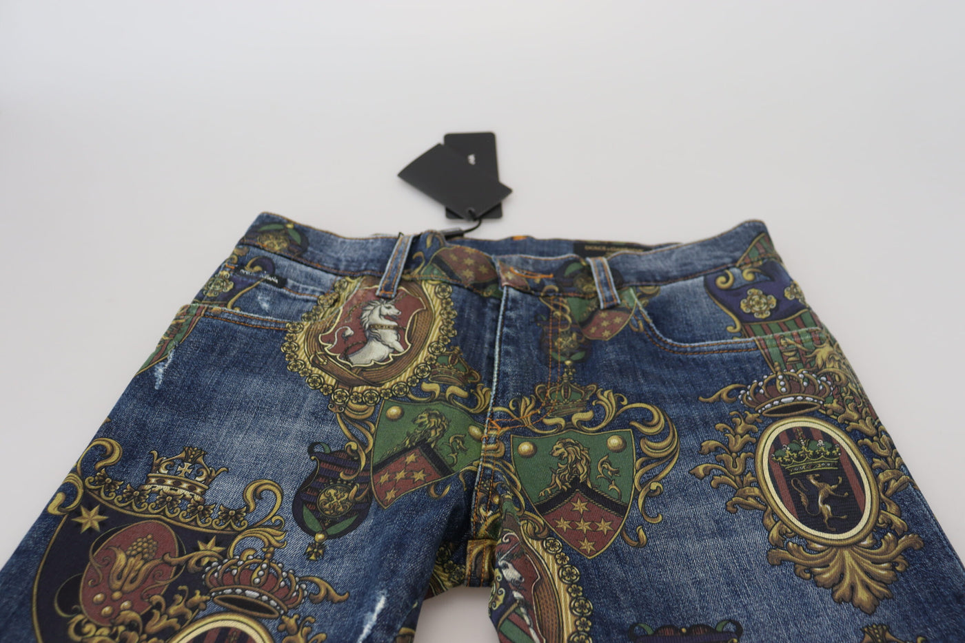 Blue Heraldic Print Cotton Skinny Denim Jeans